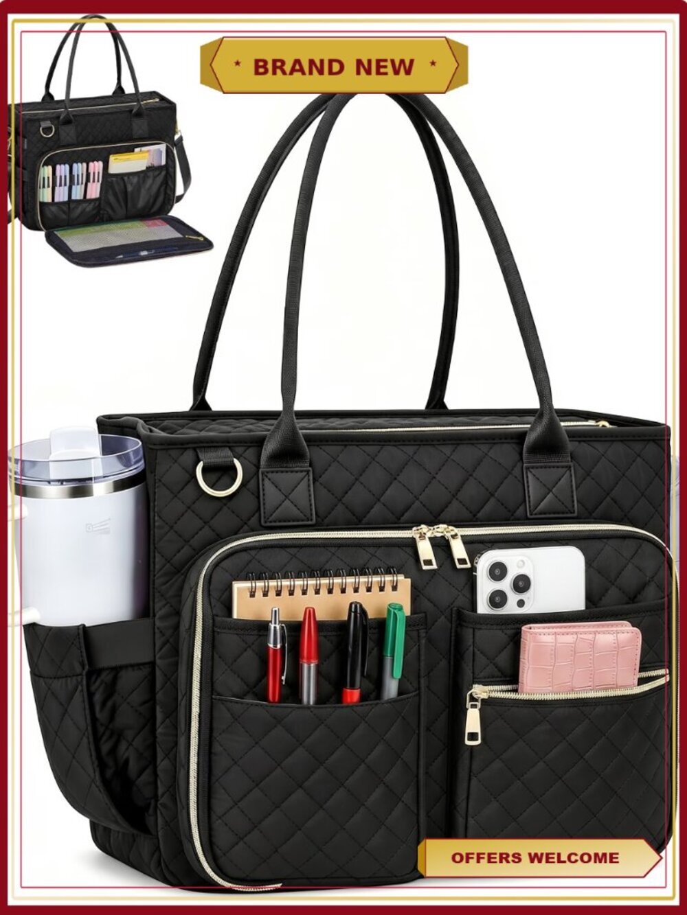 Teacher Tote Bag Women Work Laptop Compartment Large Cup Holder Nurse Bag